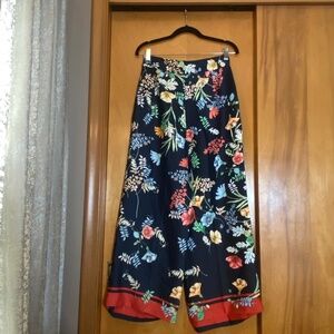 Women’s Zara Basic Collection Navy & Floral Print High-Waisted Wide Leg Pant M